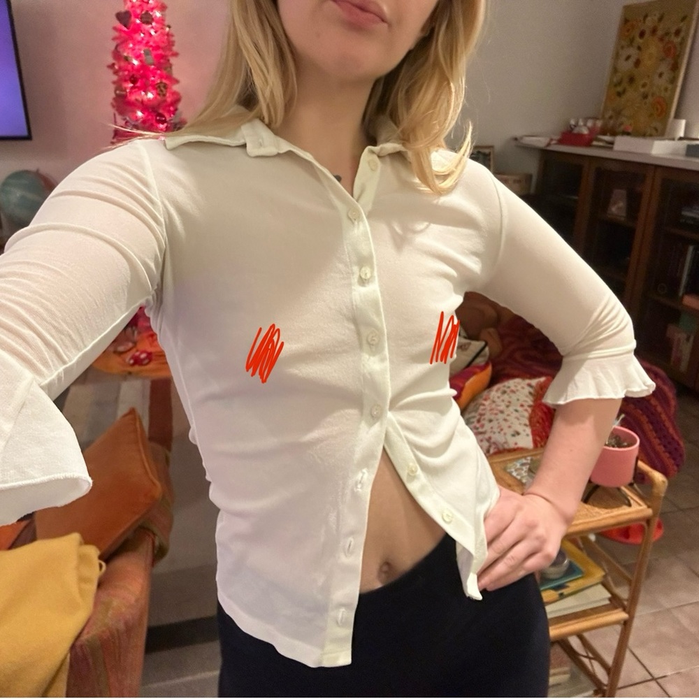 Amazing Y2K Early 2000s Sheer white Quarter Sleeve Top